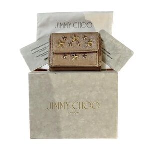 JIMMY CHOO NEMO STAR STUD METALLIC DENIM TRIFOLD WALLET RARE